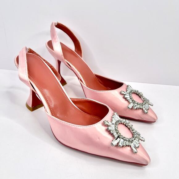 Luxury Dress Fluted Heel Size 8.5 Satin Pointed Slingback w/ Crystal-Sunflower - Picture 1 of 10